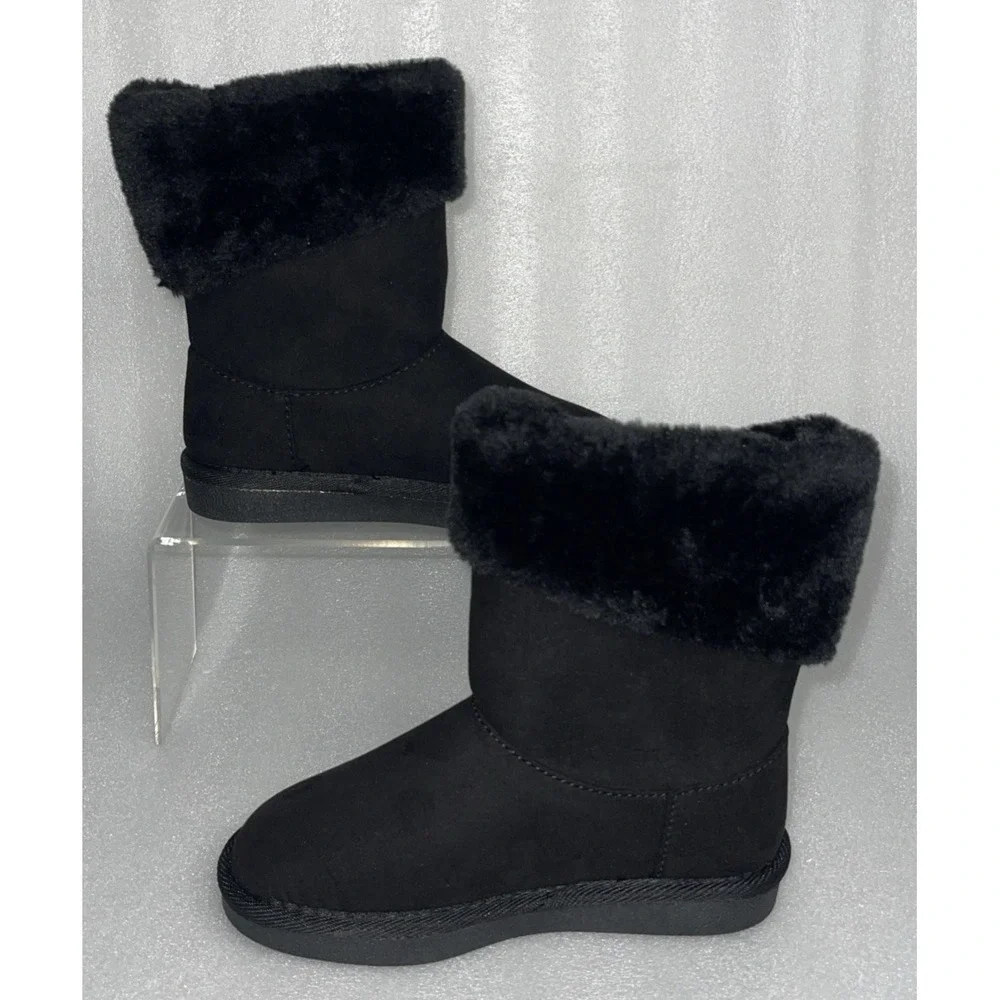 Thereabouts Willa Flat Heel Black‎ Winter Boots Faux Fur Girls Size 12 NEW